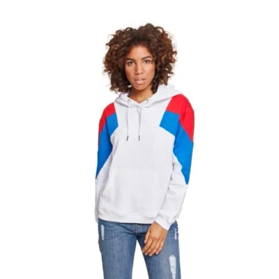 Immagine di Urban Classics Ladies Oversize 3 Tone Block Hoodie Cappuccio, Multicolore (Wht/Firered/Brightblue 01426), XX Large Donna
