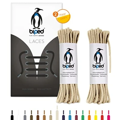 Immagine di biped LACES 2 paia di lacci rotondi in cotone ¿ mm sottili premium per scarpe e stivali pelle resistenti agli strappi lavabili made EU z2900(naturale,75 cm)