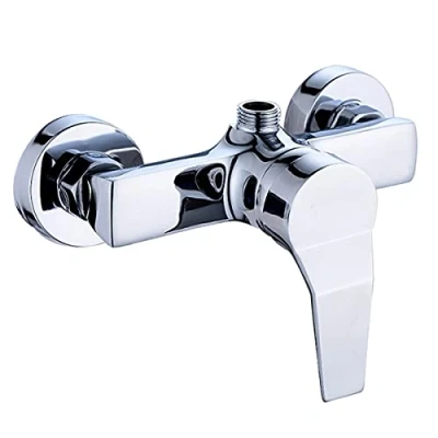 Immagine di Rubinetto miscelatore doccia a parete in ottone per bagno acqua fredda e calda monocomando cromato