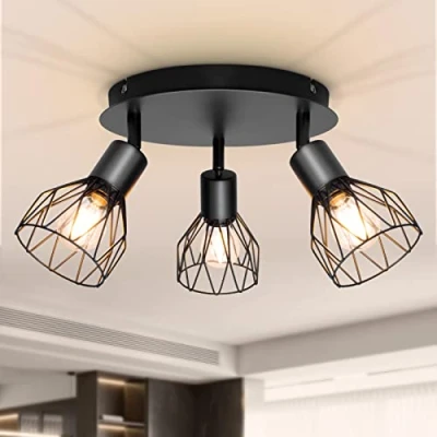 Immagine di Dehobo Faretti da Soffitto Orientabili, Lampada Parete Led Moderno Industriale E14 in Metallo Nero, Luci per 3 Lampadine non Incluse, Faretto Soggiorno Corridoio, Max 40W