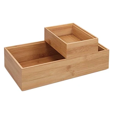 Immagine di Navaris Set 2X Scatole Porta Oggetti in Legno bambù Contenitore Organizer per Scaffali Armadio Cucina e Bagno Contenitori Bamboo Box Nero