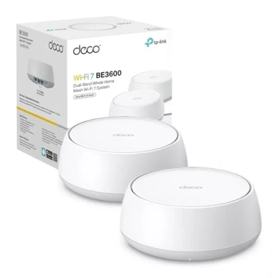 Immagine di TP Link WiFi 7 Deco BE25 Mesh WiFi, BE3600Mbps Dual Band, Router, AP, 2 Porte Ethernet di 2,5 Gbps, 4 Antenne Interne, MLO, AI Roaming, HomeShield, Funziona con Qualsiasi ISP, Modem e Alexa, 2pz