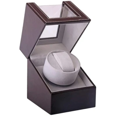 Immagine di DRAIGERWAY Scatola Carica Orologio Automatische Uhrenbeweger Box Single PU Leder Uhrengehäuse mit leisem Motor Batteriebetrieb oder Netzteil für Automatikuhren (Braun DGW)