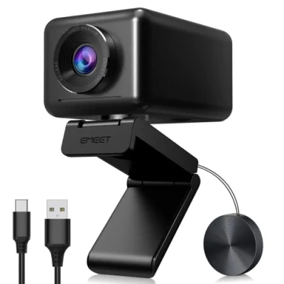 Immagine di eMeet Webcam 1080P Jupiter AI Rilevamento facciale Full HD con altoparlante, campo visivo a 96, correzione della luce, Plug &amp; Play, per Win10, Mac OS X, Linux, Skype, conferenze