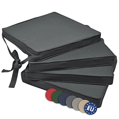 Immagine di Beautissu Cuscini per sedie in Set da 4 unità Loft SK 45x40x5 cm Comodi e Resistenti con Pratico Laccio Antracite