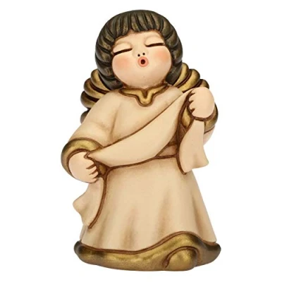 Immagine di THUN® Angelo dell&#039;Annunciazione con Targhetta Personalizzabile Veste Beige Statuine Presepe Classico Ceramica I Classici