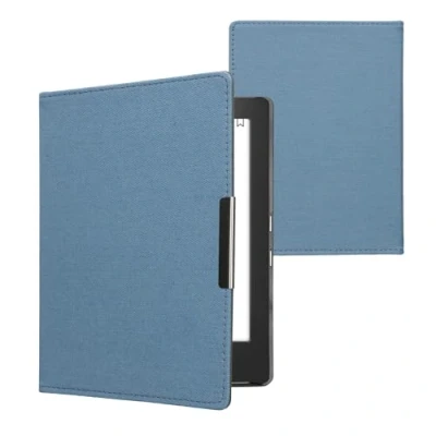 Immagine di kwmobile Custodia compatibile con Kobo Aura H2O Edition 1 Cover Jeans Denim Chiusura Magnetica eReader Flip Case blu