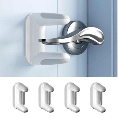 Immagine di SAFELON 4 Pezzi serrature a leva per porte di sicurezza bambini, maniglia bambini e petproof, interruttore invisibile impedire ai aprire la porta (Bianco)