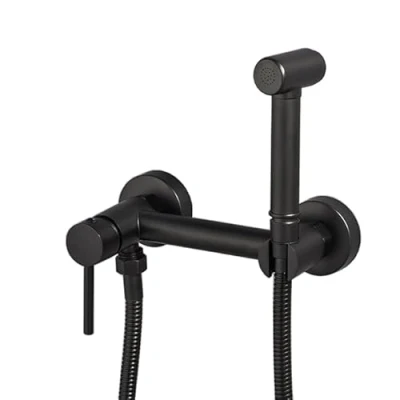 Immagine di Doccetta Per Wc Bidet Maniglia Singola Kit Esterno E Acqua Calda Fredda Tutto In Rame girare nero