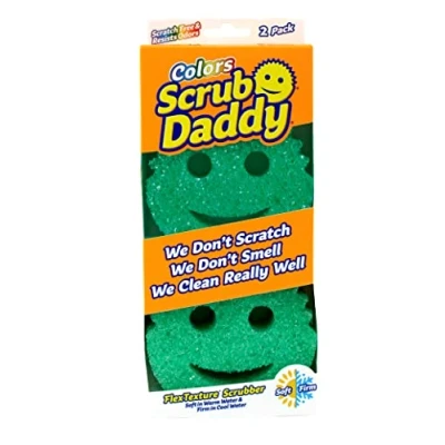 Immagine di Scrub Daddy Colors Spugna Piatti Lavabile, Spugne Cucina e Bagno, Spugnette Lavapiatti Non Graffia con Design Morbido Compatto FlexTexture, Lavabile in Lavastoviglie, 2 Pz Verde