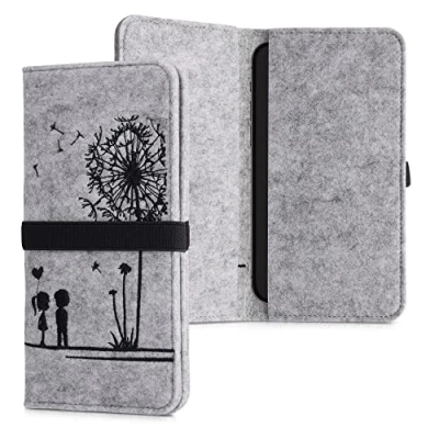 Immagine di kwmobile Custodia per Smartphone in Feltro Full Body Case con Banda Elastica Astuccio Universale Porta Cellulare 17,2 x 8 cm Amore Nero/Grigio Chiaro