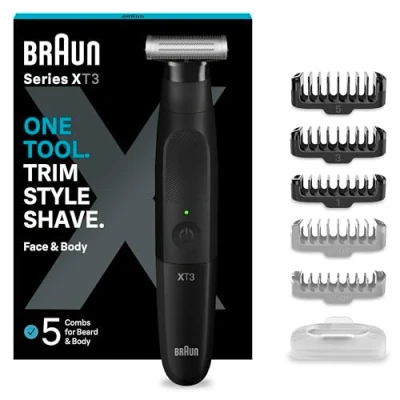 Immagine di Braun REGOLABARBA UOMO E RASOIO ELETTRICO BARBA Capelli Series X, Testina Flessibile Con lama 4D A Due Direzioni Protezione SkinShield, 45 Minuti Di Utilizzo Senza Fili, Idea Regalo, XT3200