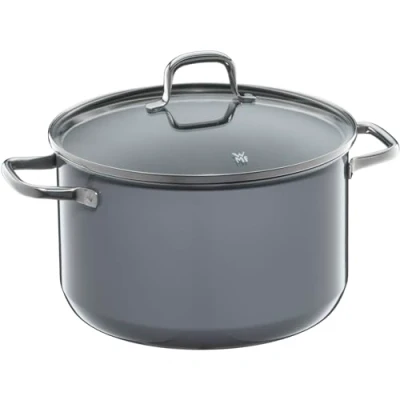 Immagine di WMF Fusiontec Essential Pentola grande, 24 cm, coperchio in vetro, per carne a induzione, 6,4 l, ceramica high tech, antigraffio, non rivestita, colore: grigio, made Germany