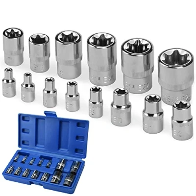 Immagine di Nutmanel 14 pz E Star Torx Set E4 E24 Femmina Esterna Socket On Rail 1/4 &quot;1/2&quot; 3/8&quot; Type Sockets Inserire