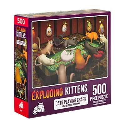 Immagine di Exploding Kittens Jigsaw Puzzles For Adults Cats Playing Craps 500 Piece Family Fun &amp; Game Night