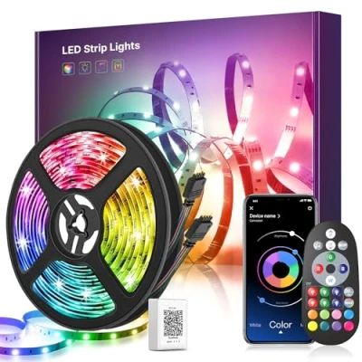 Immagine di Mexllex LED Striscia 30m,Striscia RGB Bluetooth,Strisce Cambia Colorati con Controllo App e Telecomando,Sincronizza Musica,Luci per Camera da Letto casa Armadio Decalcomania