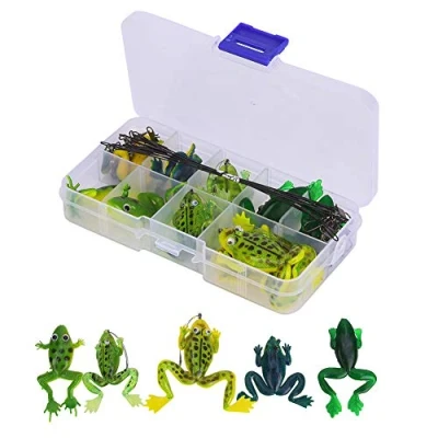 Immagine di 10pcs esca da pesca con rana morbida, artificiale set di richiami gancio connettore filo anti morso kit accessori