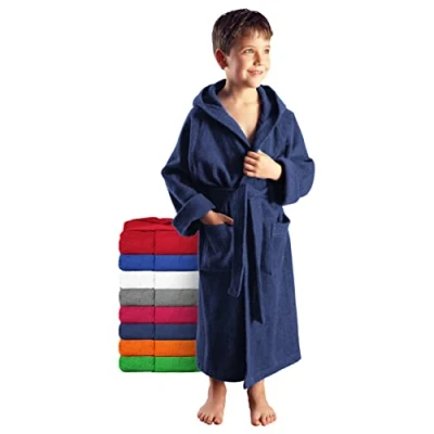 Immagine di Arus Accappatoio per bambino e bambina, 100% cotone spugna, con cappuccio, ampia scelta di colori, Blu marino, 140
