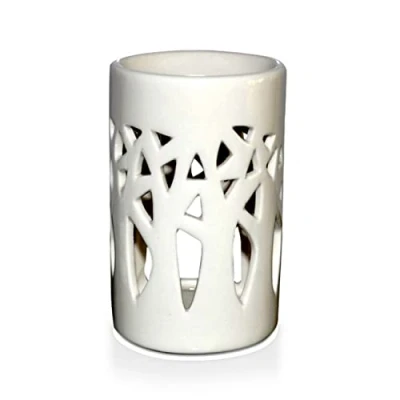 Immagine di Bruciatore di fragranza, fondente, cera profumata, diffusore olio e profumo, portacandele per aromaterapia, in ceramica, con proiezione luce, altezza: 11 cm, Forêt Blanc, Zen&#039;Arôme