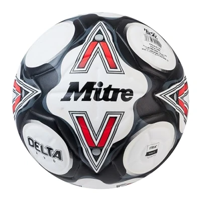 Immagine di Mitre Delta Pallone da calcio, resistente, ottima precisione e consistenza, bianco/nero/rosso bib, 4