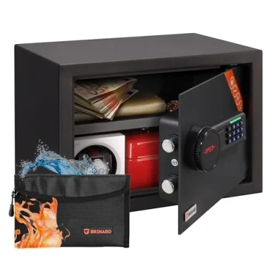 Immagine di Brihard Family Cassaforte elettronica a codice per la casa, A4, 25x35x25cm Cassetta di sicurezza, tastiera digitale, LED, ripiano removibile