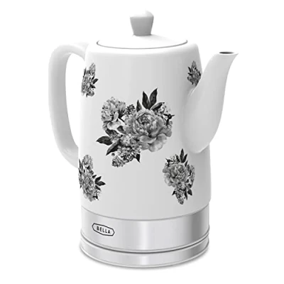 Immagine di BELLA Bollitore elettrico Scalda acqua in ceramica con base girevole staccabile, spegnimento automatico e protezione contro l&#039;ebollizione, capacità 1,5 L, floreale nero