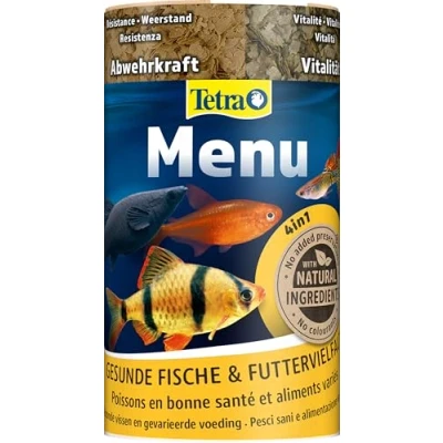 Immagine di TetraMin Menu 4 speciali fiocchi per un&#039;alimentazione varia e selettiva di tutti i pesci ornamentali, 250 ml