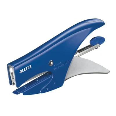 Immagine di Leitz Cucitrice a Pinza, Capacità fino 15 Fogli, Blu, Design Ergonomico in Metallo, Caricamento Posteriore, Include Punti P1 (No. 8), 55470033
