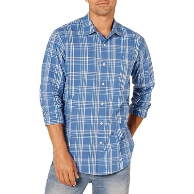 Immagine di Amazon Essentials Camicia Casual in Popeline a Maniche Lunghe vestibilità Regular Uomo, Blu Acqua Motivo Scozzese, S