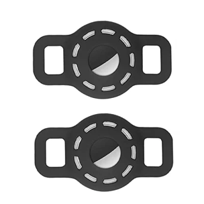 Immagine di custodia in silicone Airtag per collare animali domestici con pellicola protettiva ad alta trasparenza, GPS portatile regolabile cani gatto 2 pezzi (2 Nero)