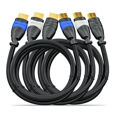 Immagine di deleyCON 3x 2m Set di Cavi HDMI Compatibili con 2.0a/b/1.4a UHD 4K HDR 3D 1080p 2160p ARC Alta Velocità Ethernet Blu Grigio Nero