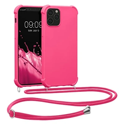 Immagine di kwmobile Custodia Compatibile con Apple iPhone 12 / PRO Cover Back Case in Silicone TPU Protezione Smartphone Cordino Rosa Shocking