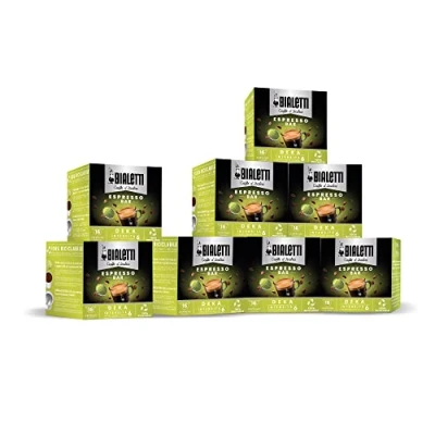 Immagine di Bialetti Caffè d&#039;Italia, Multipack 128 Capsule, 8 Box da 16 Decaffeinato, Intensità 6, Compatibili con Macchine sistema chiuso, 100% Alluminio