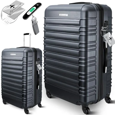 Immagine di KESSER® Valigia da viaggio, incl, Bilancia per bagagli + Etichetta bagagli, Trolley, Valigia, Serratura a combinazione, Guscio rigido in ABS, 75cm 120L / Antracite