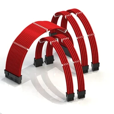 Immagine di LINKUP AVA 30cm PSU Personalizzato Prolunga Cavo Alimentatore Mod PC GPU┃Intrecciato con Kit Pettine┃1x 24 P (20 + 4)┃2x 8 (4 4) CPU┃2x (6 2) Set di GPU┃300mm Rosso
