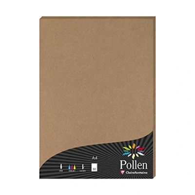 Immagine di Clairefontaine 29135C Astuccio da 50 fogli Formato A4 (21x29,7cm) 120g/m² Colore Kraft Biglietti d&#039;Inviti Eventi e Corrispondenza Gamma Pollen Carta Premium Liscia