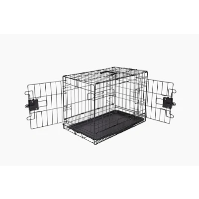 Immagine di Amazon Basics Gabbia per cani in metallo, pieghevole, con vassoio di base e doppio sportello, Nero, 56 x 33 40.6 cm