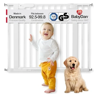 Immagine di BabyDan 60114 2493 02 85 Premier, protezioni delle porte / cancello per serrare, 92.5 99.8 cm fabbricato in Danimarca e testato dal TÜV GS, colore: bianco