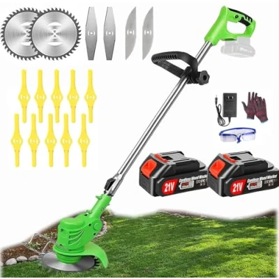 Immagine di Decespugliatore a Batteria, Elettrico, decespugliatore, batteria Con 2 Batterie da 21V di grande capacità, 3 Lame Diverse, Adatto Per Giardini, Prati, Arbusti
