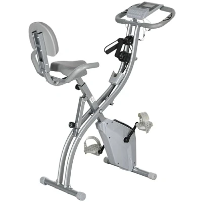 Immagine di HOMCOM Cyclette pieghevole, cyclette, home trainer per adulti, 8 livelli di resistenza magnetica, sensori hand pulse, schermo LCD multifunzione, sellino regolabile, acciaio, grigio argento