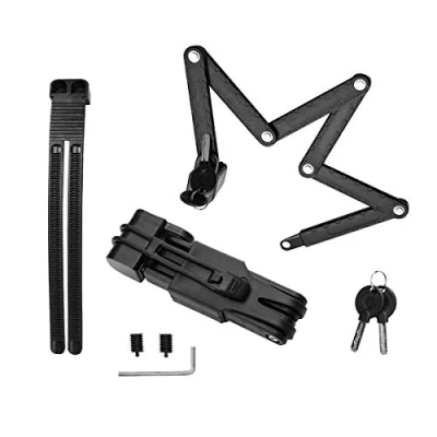 Immagine di Surplex Lucchetto Pieghevole per Bicicletta, Portabile Catena Compatta Snodabile Antifurto Portatile in Lega di Acciaio con 2 Chiavi e Supporto Bloccabile Motorrad Bici all&#039; Aperto Nero