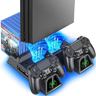 Immagine di OIVO supporto per PS4 con ventola di raffreddamento Playstation 4/PS4 Slim/PS4 Pro, verticale controller e 12 slot gioco