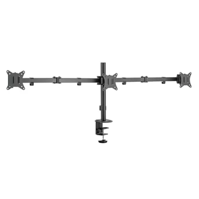 Immagine di PureMounts supporto per monitor, monitor 3 schermi, da 17 a 27 pollici, regolabile in altezza, inclinabile, girevole, VESA 75 e 100, scrivania, nero