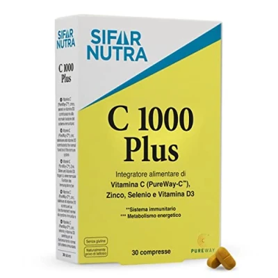 Immagine di Sifar Nutra C 1000 Plus vitamina (PureWay C), D3,zinco e selenio bioflavonoidi da agrumi antiossidante integratore sistema immunitario elevata dosaggio assorbimento 30 compresse