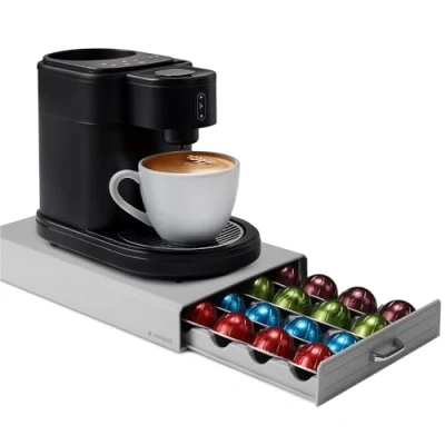 Immagine di Navaris Cassetto Porta Capsule Portacapsule Compatibile con Nespresso Vertuo Contenitore 24x Macchina Espresso Organizer e Supporto Macchine Caffè Grigio