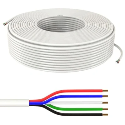 Immagine di Lumonic 5x 0,34mm² cavo di controllo LED bianco 100m I a 5 conduttori con guaina flessibile schermato, prolunga LiYY,
