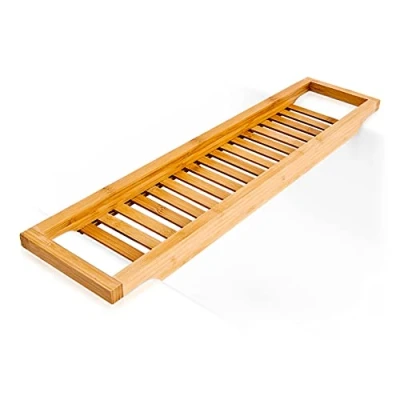 Immagine di Relaxdays portabagno in bambù, con effetto reticolare, ponte da bagno per sapone o spugne, supporti, naturale, A x L P circa 4 64 15 cm