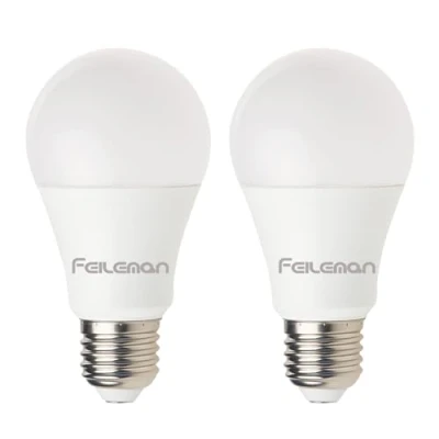 Immagine di FEILEMAN 2 lampadine a LED con sensore crepuscolare, 12 W, E27, 6500 K, luce bianca fredda, di Dusk to Dawn, sostituisce lampadina alogena da 100 accensione e spegnimento auto, per