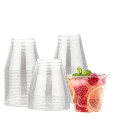 Immagine di Matana 30 Bicchieri di Plastica Rigida Trasparente con Glitter Argento (255ml / 9oz) Resistenti e Riutilizzabili Compleanni, Matrimoni, Natale, Feste Capodanno, Barbecue,