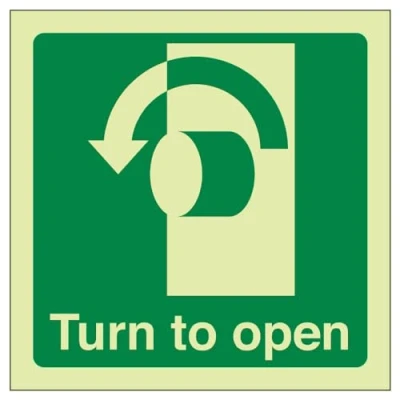 Immagine di VSafety, cartello per porta Glow in The Dark Turn To Open (antiorario), 100 mm x mm, vinile autoadesivo
